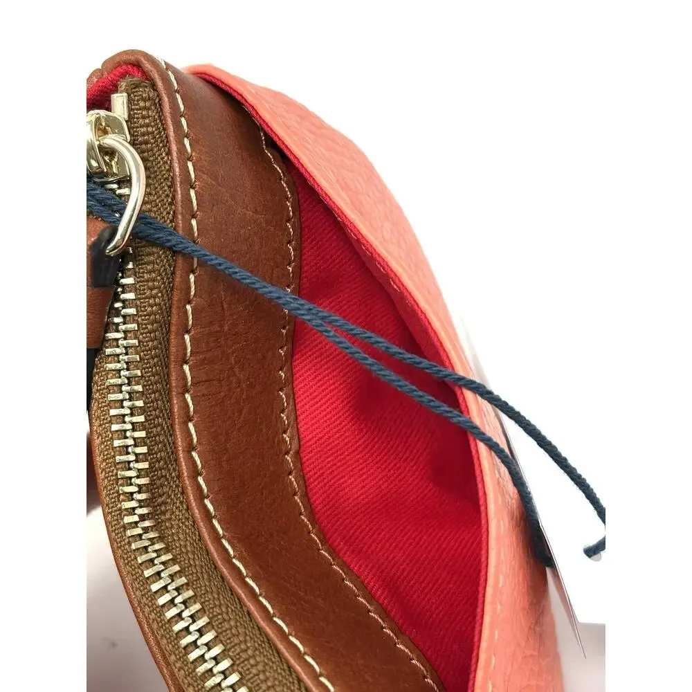 Dooney & Bourke Pebble Grain Coin Case Coral Zippered Pouch Interior Key Ring